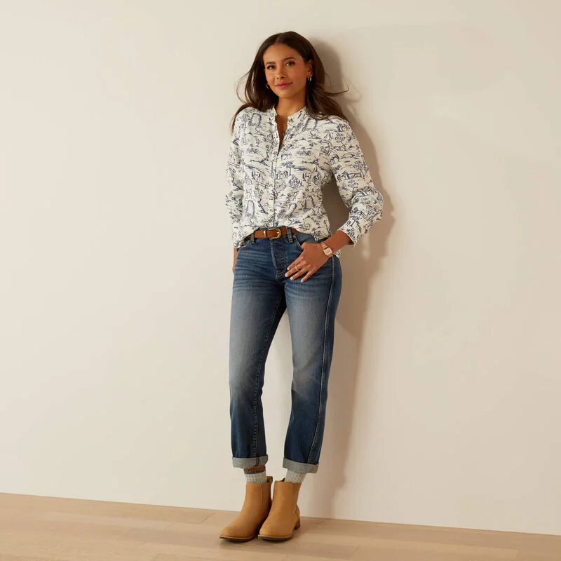 Ariat Ladies Clarion Long Sleeved Blouse Toile Scene Print Lightweight Linen Blouse