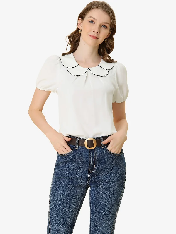 Puff Sleeve Tops Peter Pan Collar Blouse Pastel Color Blouse