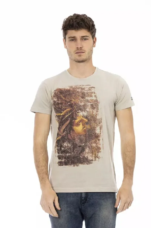 Beige Cotton Men T-shirt-- Chenille Fabric Brocade Fabric Lace Fabric