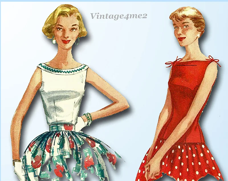 Simplicity 1201: 1950s Easy Misses Summer Blouse Sz 30 B Vintage Sewing Pattern Chic Wrap Blouse