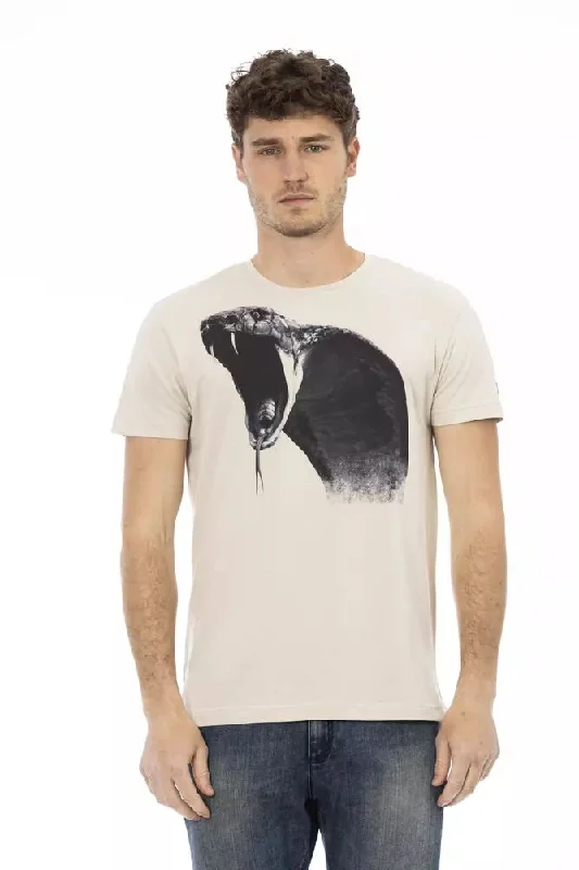 Beige Cotton Men T-shirt-- Real Fur Shearling Chenille