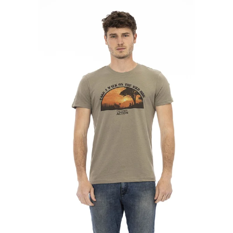 Green Cotton Men T-shirt-- Solid Print Embellished