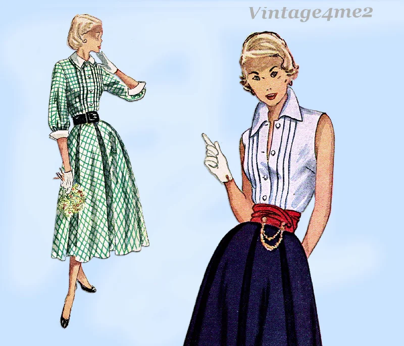 Simplicity 3144: 1950s Charming Misses Skirt & Tucked Blouse Vintage Sewing Pattern Lightweight Floral Blouse Simplicity 3144: 1950s Charming Misses Skirt & Tucked Blouse Vintage Sewing Pattern Lightweight Floral Blouse