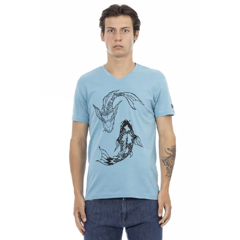 Light Blue Cotton Men T-shirt-- Embroidered Appliqued Beaded