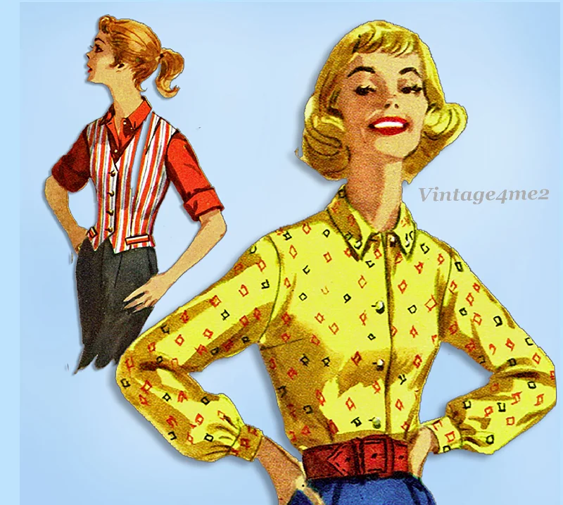 1950s Vintage Simplicity Sewing Pattern 2240 Easy Misses Blouse & Weskit Casual Relaxed Fit Blouse
