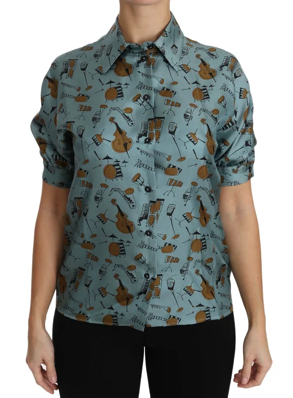 Dolce & Gabbana Elegant Multicolor Silk Blouse with Collar Classic Minimalist Blouse