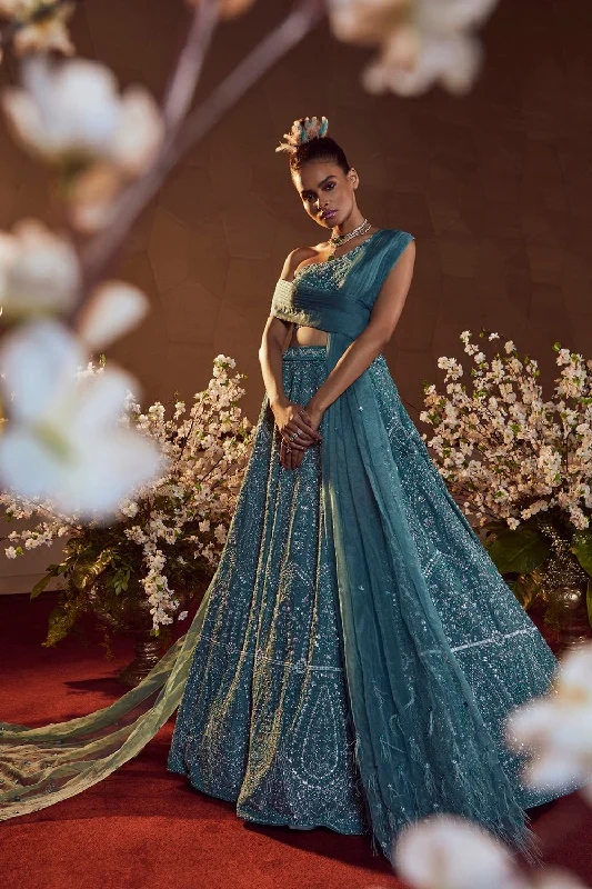 Lehenga, Blouse With Dupatta Pleated Collar Blouse