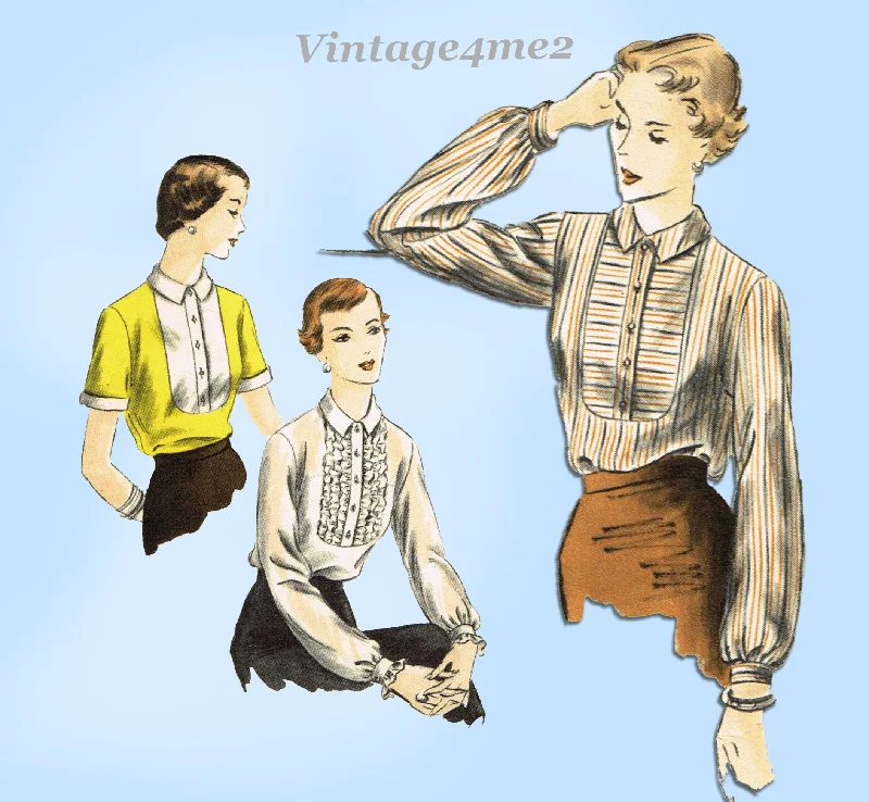 Vogue 7223: 1950s Charming Misses Tuck In Blouse Sz 30 B Vintage Sewing Pattern Business Casual Blouse