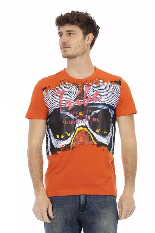 Orange Cotton Men T-shirt-- Seamless Knitted Crochet