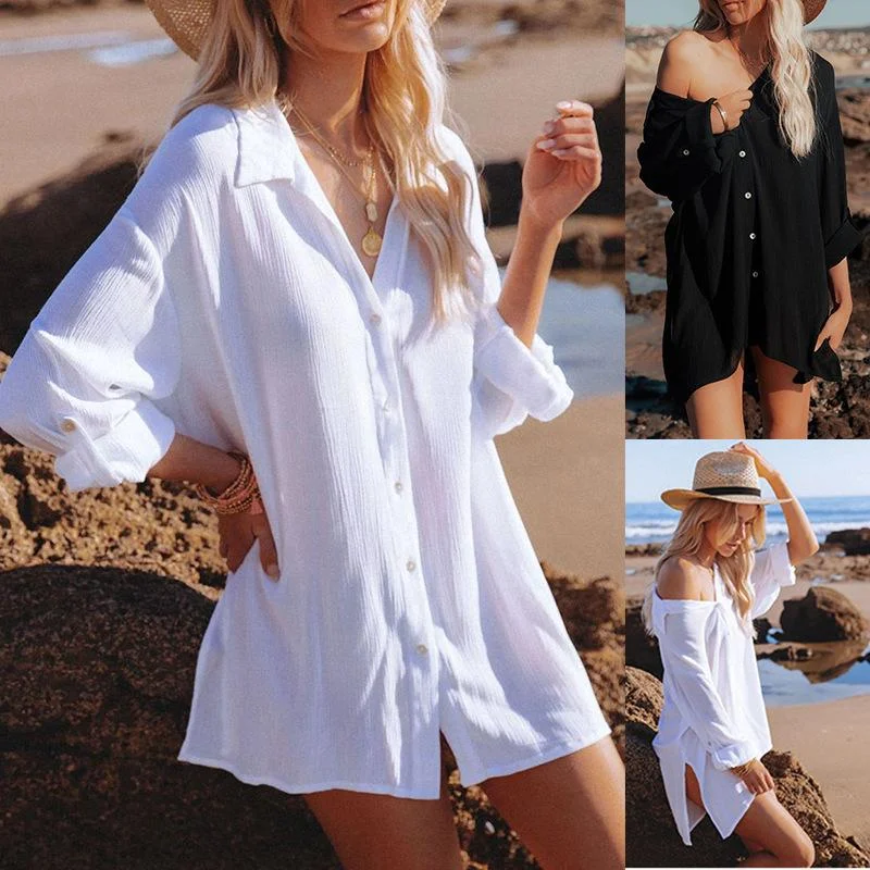 Medium and Long Beach Holiday Wind Sunscreen Shirt Blouse Relaxed Fit Blouse