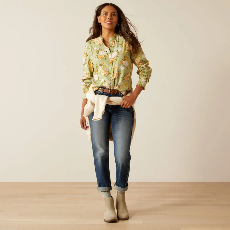 Ariat Ladies Clarion Long Sleeved Blouse Rosegarden Print Textured Cotton Blouse