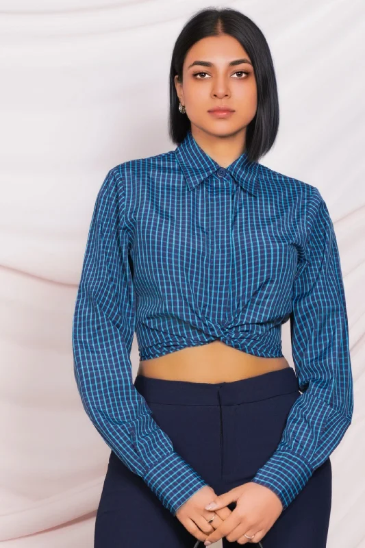 Checkered Cropped Shirt-- Chenille Blend Fleece Blend Nylon Blend