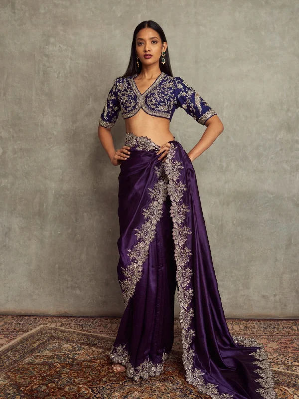 Embroidered Saree With Blouse High Neck Blouse