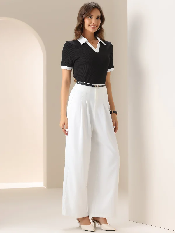 Patchwork Colorblock Collared Short Sleeves Knitted Blouse Embellished Collar Blouse Patchwork Colorblock Collared Short Sleeves Knitted Blouse Embellished Collar Blouse