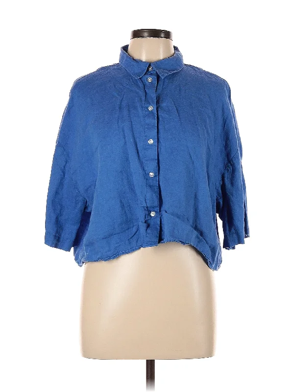 3/4 Sleeve Button Down Shirt-- Satin Blend Silk Blend Wool Blend