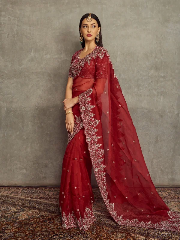 Embroidered Saree With Blouse Semi-Sheer Blouse