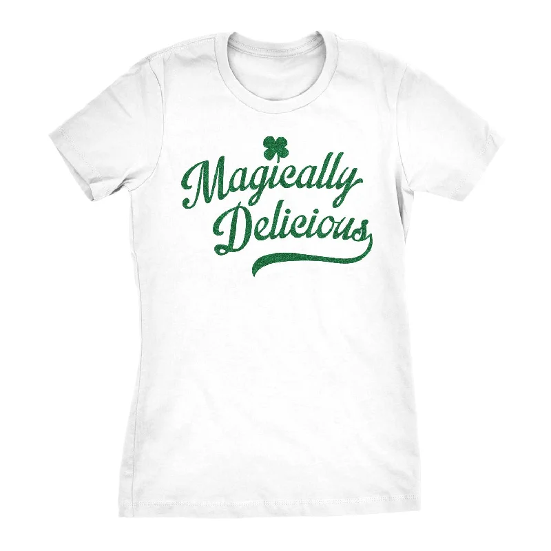 Magically Delicious White Shirt Glitter Ink Women's T Shirt-- Mesh Blend Leather Blend Suede Blend