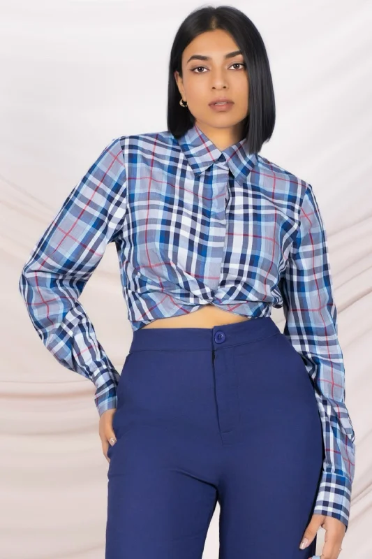 Checkered Cropped Shirt-- Layered Multi-layer Single Layer