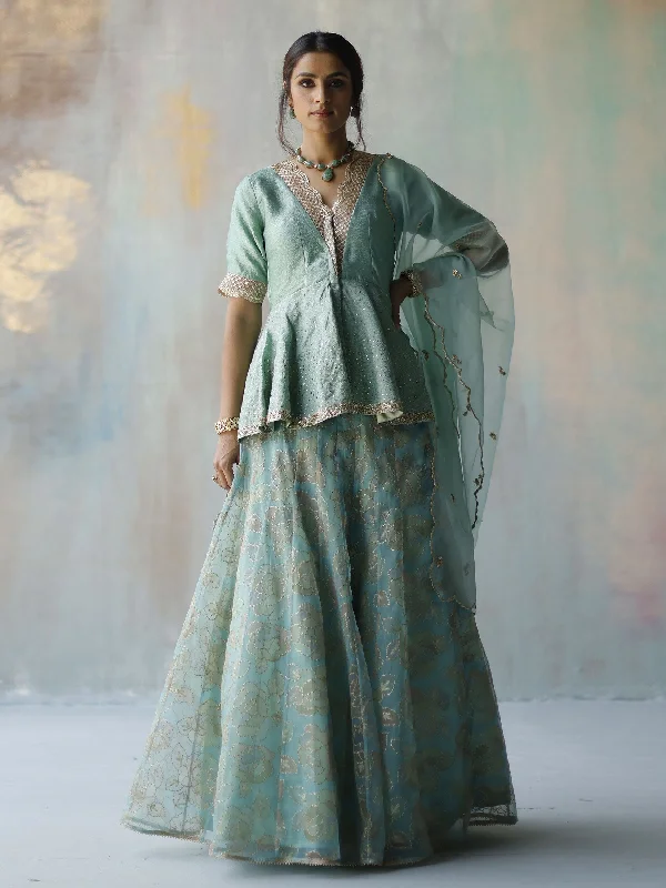 Alana Lehenga With Peplum Blouse Casual Button Blouse