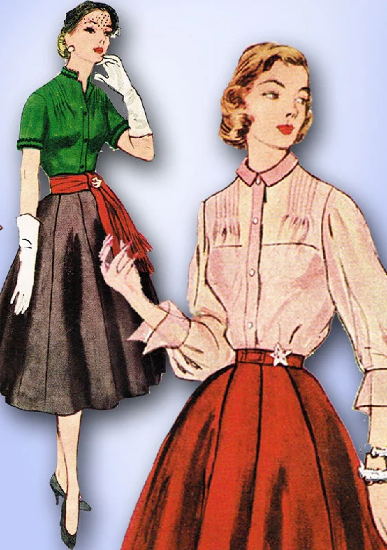1950s Vintage Simplicity Sewing Pattern 3743 Uncut Misses Skirt and Blouse Sz 11 Stylish Wrap Blouse