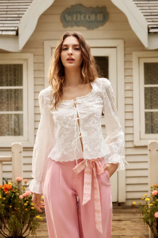 Connie Embroidered White Blouse Floral Chiffon Blouse