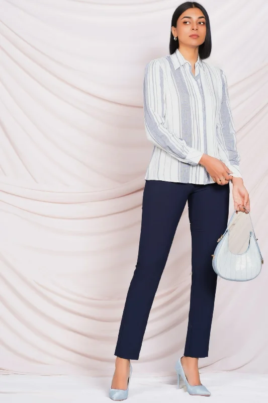 Blue & White Stripe Shirt-- Lace Blend Ribbed Blend Corduroy Blend