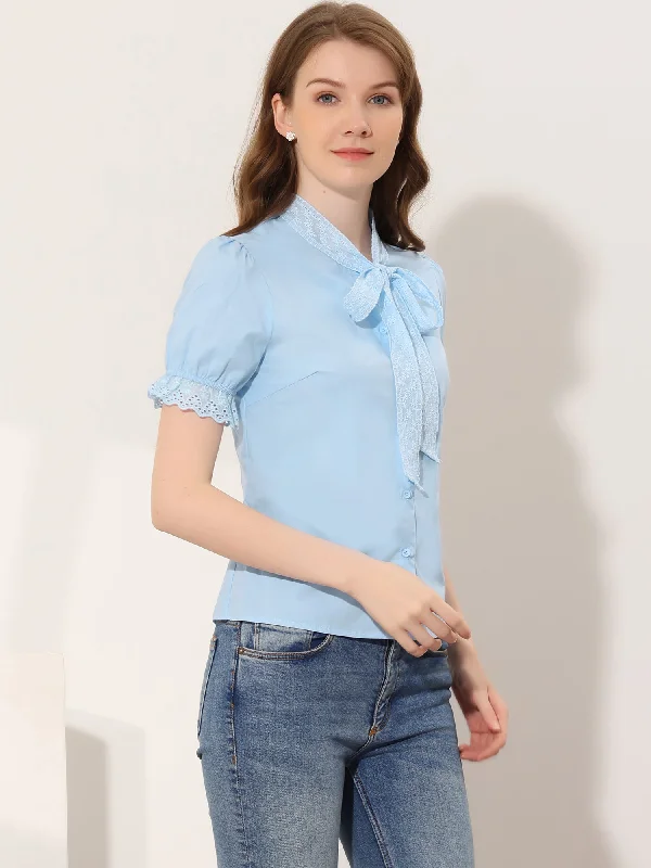 Career Office Elegant Button Up Bow Tie Neck Blouse Drape Neck Blouse