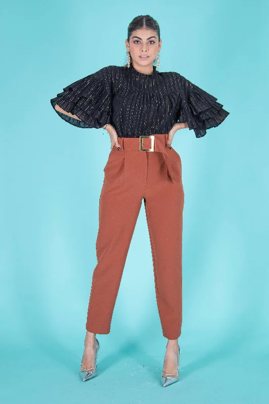 Ruffled 3/4 Sleeve Blouse Silky Tunic Blouse