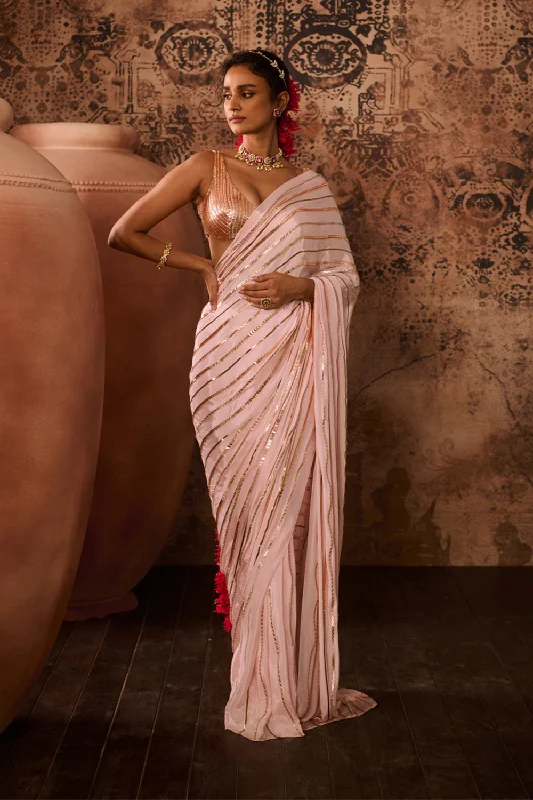 Baby Pink Embroidered Blouse With Embroidered Saree Elegant Lace Blouse