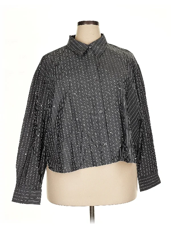 3/4 Sleeve Button Down Shirt-- Chenille Blend Fleece Blend Nylon Blend