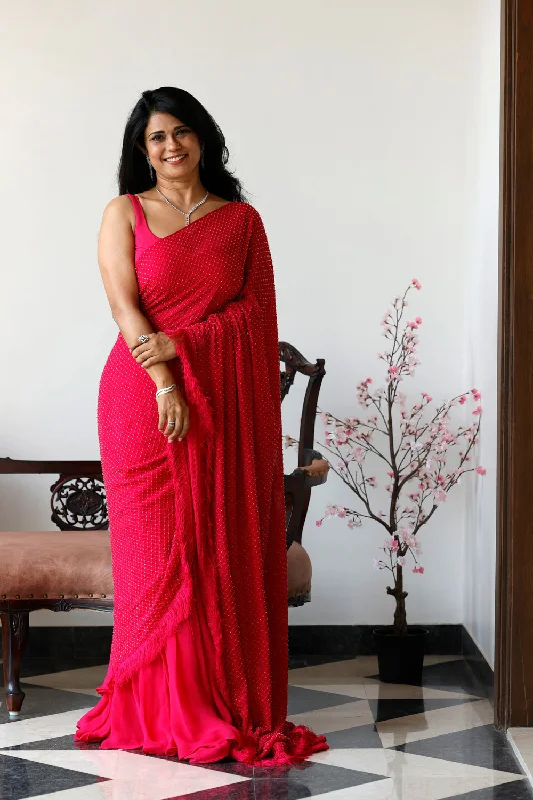 Pink Cutdana Embroiderd Saree With Blouse Airy Cotton Blouse