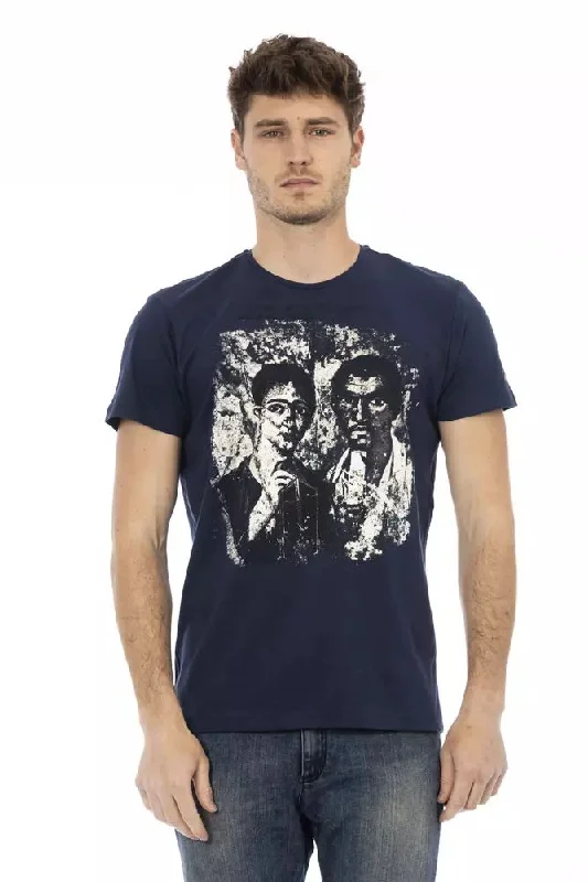 Blue Cotton Men T-shirt-- Jersey Fabric Tulle Fabric Batik Fabric