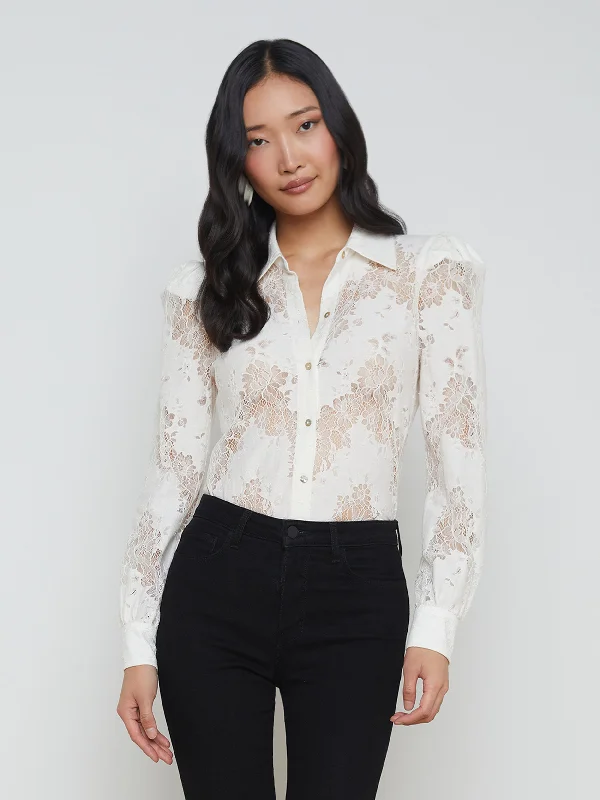 L'agence Jenica Lace Blouse in Ivory Elegant Semi-Sheer Blouse