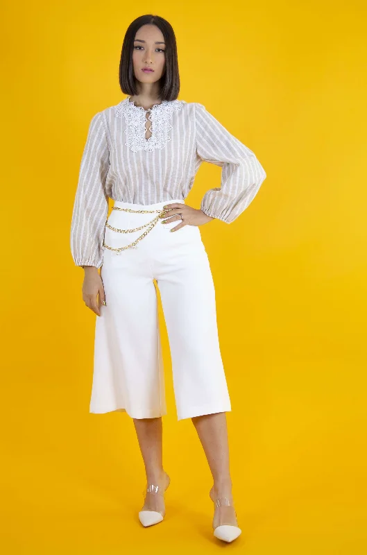 Striped Blouse with Applique Gathered Detail Blouse