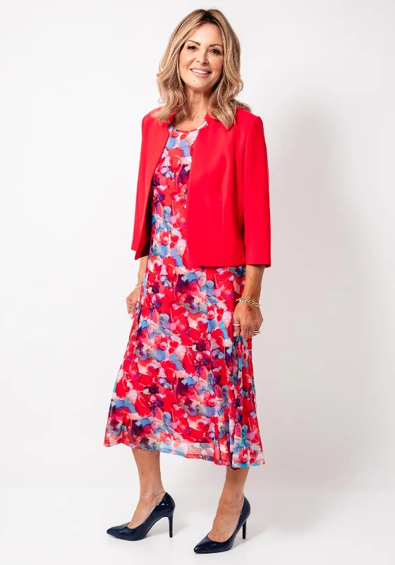 Avalon Abstract Floral Print Dress and Bolero Set, Coral Tunics Bestseller popular