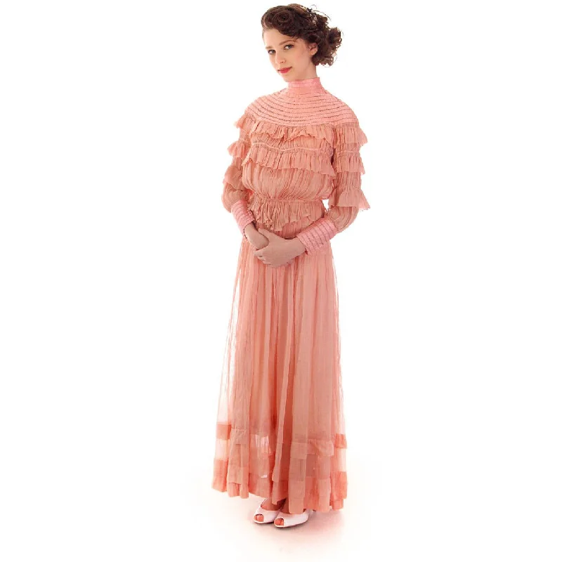 Vintage Antique Pink Cotton 2 PC Dress Antique Gown 1905-1912 Titanic Era Small Tunics Velvet soft Vintage Antique Pink Cotton 2 PC Dress Antique Gown 1905-1912 Titanic Era Small Tunics Velvet soft
