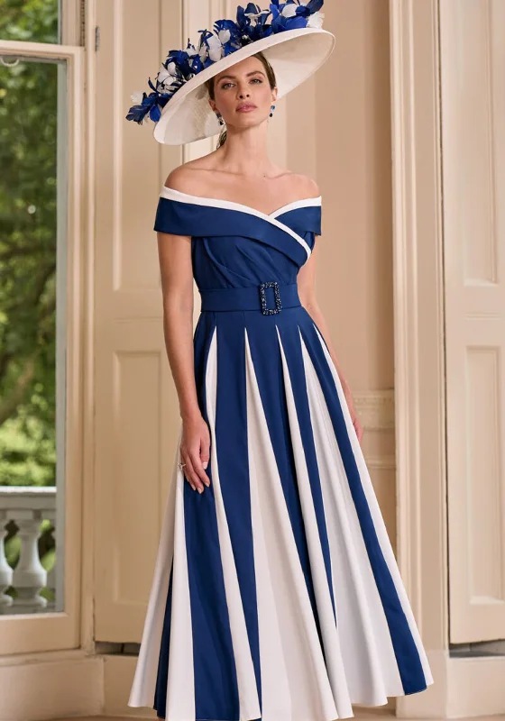 John Charles Bardot Pleated A-line Dress, Navy and Ivory Tunics Yoga stretchy
