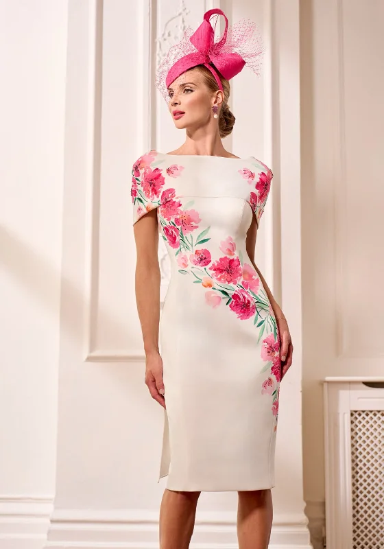 John Charles Floral Print Pencil Dress, Light Beige Tunics Running lightweight