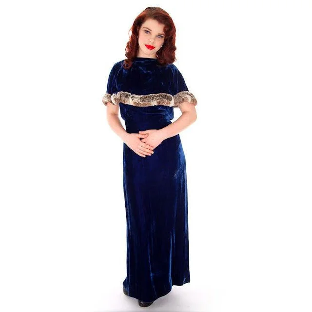 Stunning 1930s Vintage Blue Velvet Gown w/Ermine Trimmed Capelet Womens Dress 42-32-40 M Tunics Bestseller popular Stunning 1930s Vintage Blue Velvet Gown w/Ermine Trimmed Capelet Womens Dress 42-32-40 M Tunics Bestseller popular