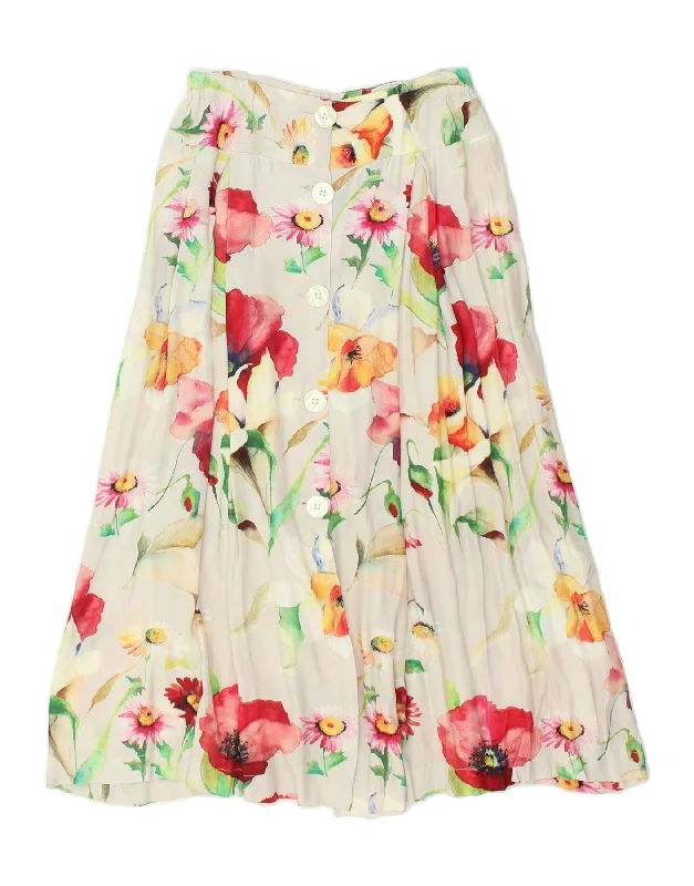VINTAGE Womens A-Line Skirt W28 Medium Off White Floral wool skirt breathable