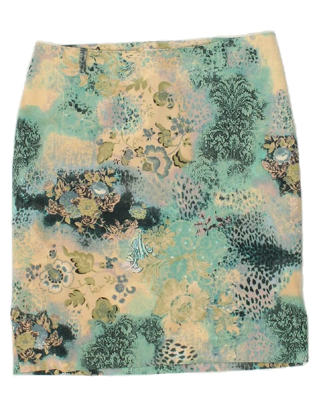 VINTAGE Womens Straight Skirt IT 42 Medium W30 Beige Floral Polyester linen skirt relaxed VINTAGE Womens Straight Skirt IT 42 Medium W30 Beige Floral Polyester linen skirt relaxed