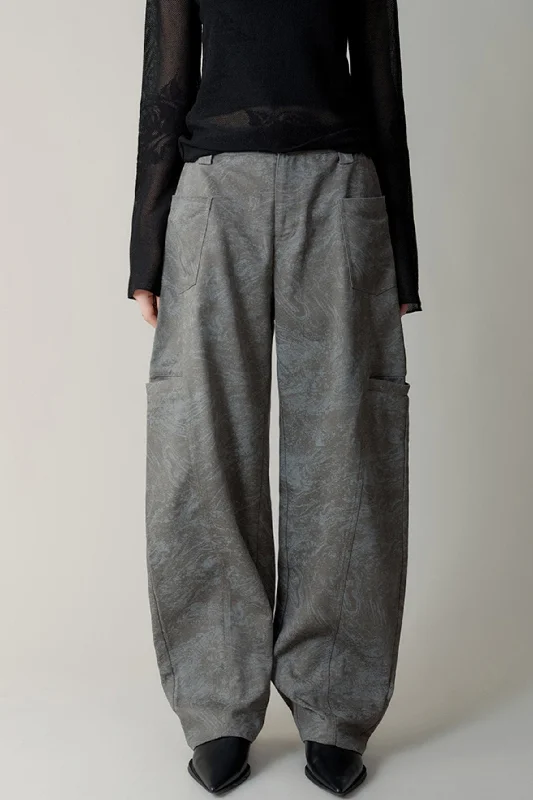 Marble Wide Leg Pants Comfy Cargo Trousers