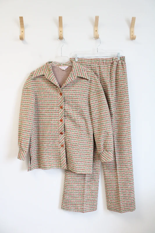 Impressions Vintage Green & Orange Plaid 2-Piece Pant Suit Set | 17/18 Comfortable Wide-Leg Pants