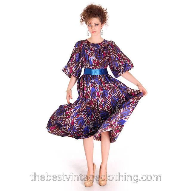 Vintage Yves St Laurent Riva Gauche Silk Dress Purple Abstract L Tunics Designer luxury Vintage Yves St Laurent Riva Gauche Silk Dress Purple Abstract L Tunics Designer luxury