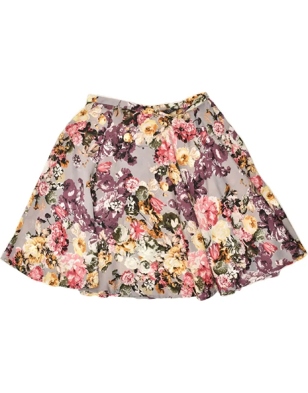 OVS Womens A-Line Skirt IT 44 Medium W30  Grey Floral Polyester denim skirt stylish