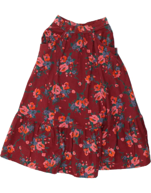 VINTAGE Womens A-Line Skirt W24 XS Red Floral velvet skirt glossy