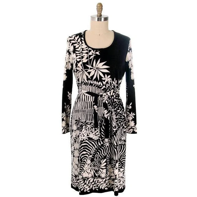 Vintage Knit Dress by Gene Berk for Paganne Black & White Zebras 1970s M-XL Cowl Neckline Elegant Vintage Knit Dress by Gene Berk for Paganne Black & White Zebras 1970s M-XL Cowl Neckline Elegant