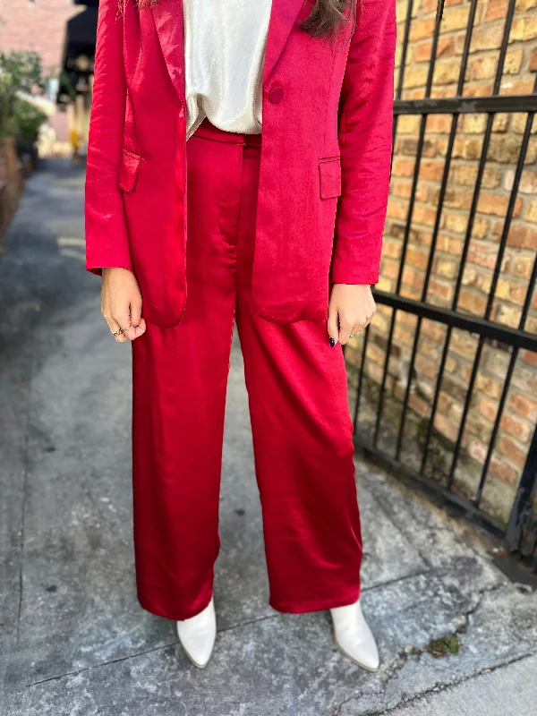 Sutton Satin Pants- Red Casual Lounge Pants