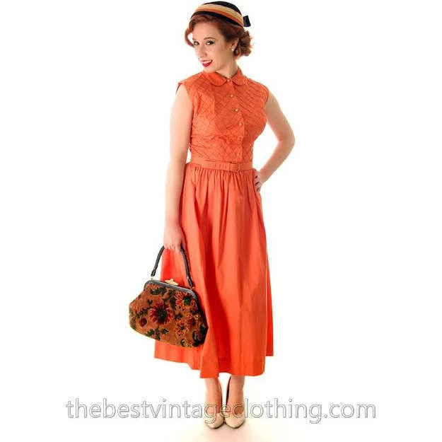 Vintage 1940s -1950s Day Dress Orange Cotton Nice Details 34-26-Free Tunics Sophisticated sleek Vintage 1940s -1950s Day Dress Orange Cotton Nice Details 34-26-Free Tunics Sophisticated sleek