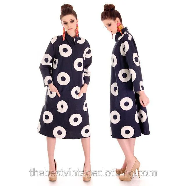 Vintage 1970s Vuokko Designer Black And White Circles Print A Line Dress Cotton 44 Large Tunics Ceremony elegant Vintage 1970s Vuokko Designer Black And White Circles Print A Line Dress Cotton 44 Large Tunics Ceremony elegant
